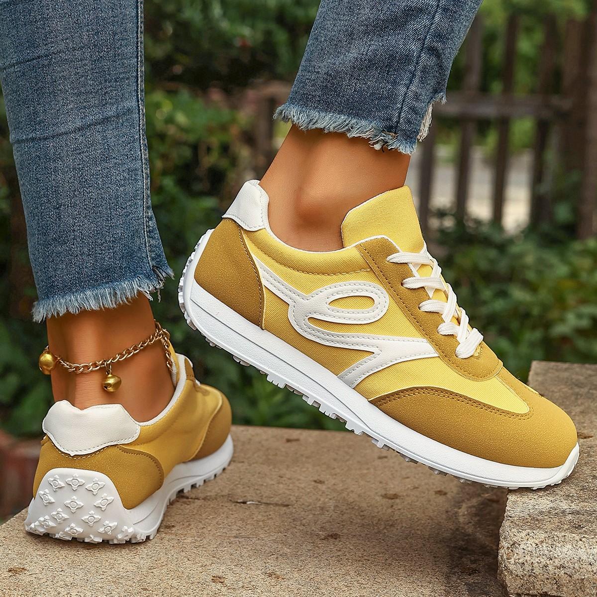 

Women s Casual Sports Shoes - Rubber Sole Geometric Pattern, Low Cut Lace Up Design, Suitable for Wearing All Seasons size 36-42 43 жёлтый