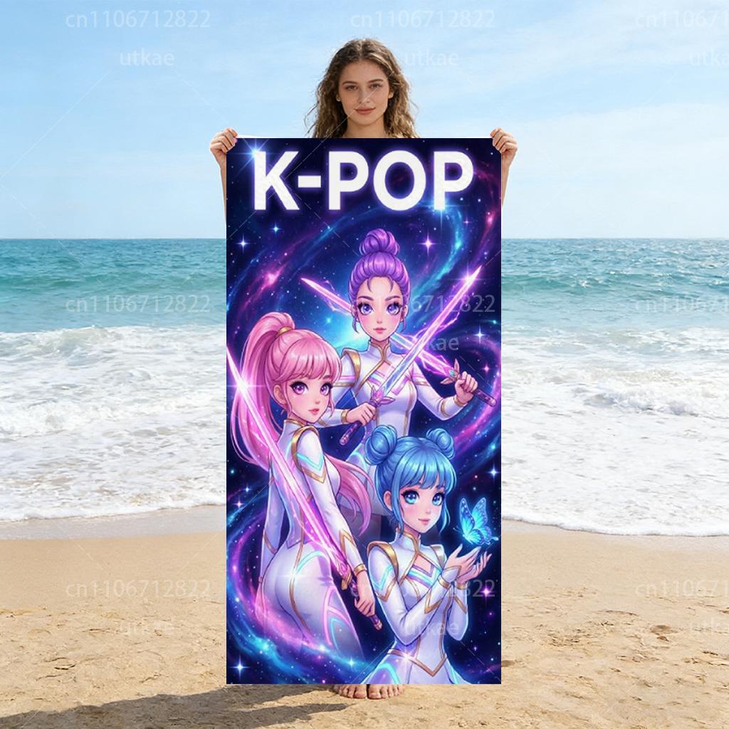 

K-POP Theme Microfiber Beach Towel, Lightweight Absorbent Towel for Outdoor Travel Camping W30*H60(CM)