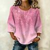 Blusa da Donna Casual Patchwork Stampata Girocollo Manica a Tre Quarti Lino Cotone Leggera Vestibilità Larga Top per l'Uso Quotidiano