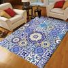 Elegant Grace Pattern Non-Slip Area Rug - Floor mat Crystal Velvet, Blue & Beige Floral Design, Soft Polyester Floor Mat for Liv