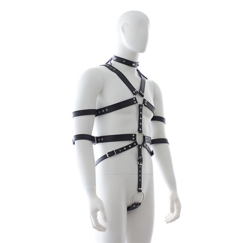Sexy Mens Gay PU Leather Full Body Chest Harness Bondage Open Penis Ring  Night Clubwear Sex Tools for Gay Male 18+