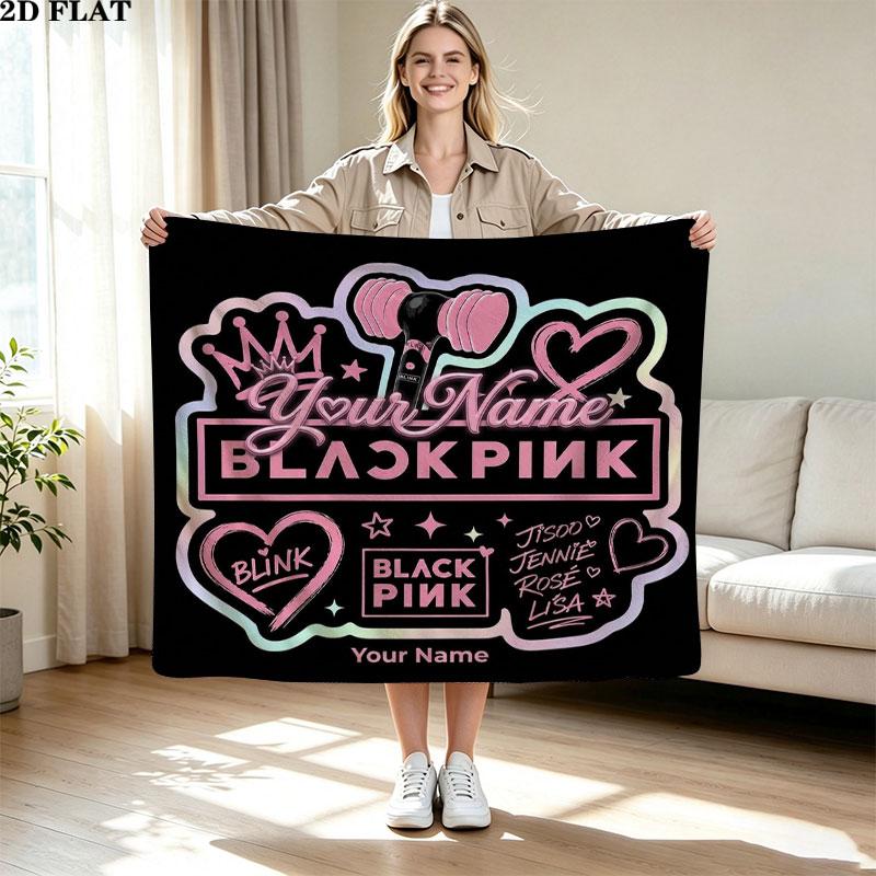 1PC Blackpink Custom Name Patterned Flannel Blanket Suitable For All Seasons for Home Decor Warmth and Comfort Gifts Holiday Present