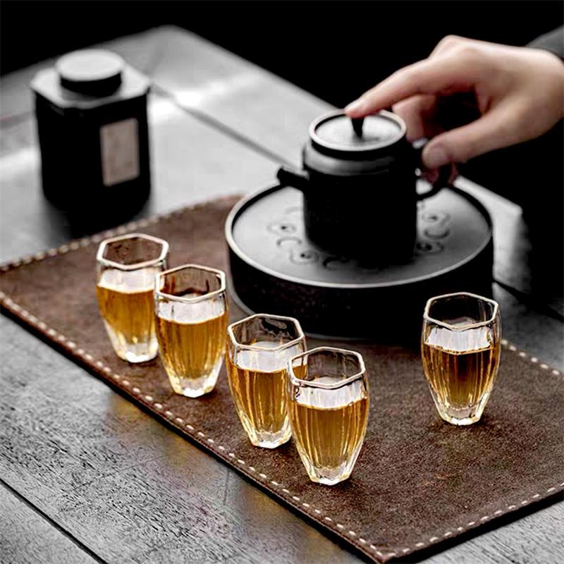 2Pcs/Lot Small Capacity 50ml Hexagon Mouth Glass Tea Cup Tea Ceremony Kung Fu Teacup Tea Master Cup Sake Wine Cup