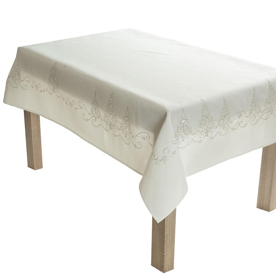 Christmas Sparkle White Christmas Fabric Tablecloth With Embroidery 140x260