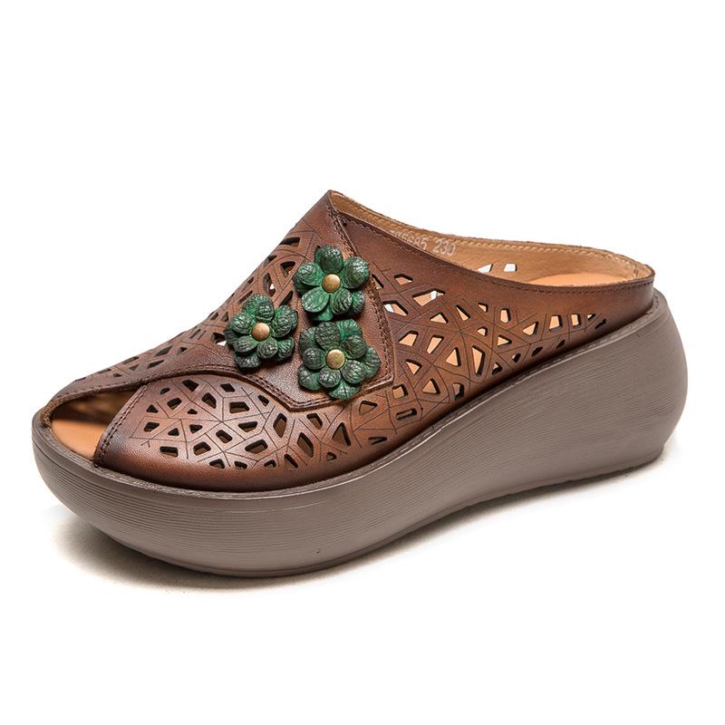Shanghai Jiezhou 2024 Ethnische Keilabsatz Peep-Toe Atmungsaktive Damen-Slipper