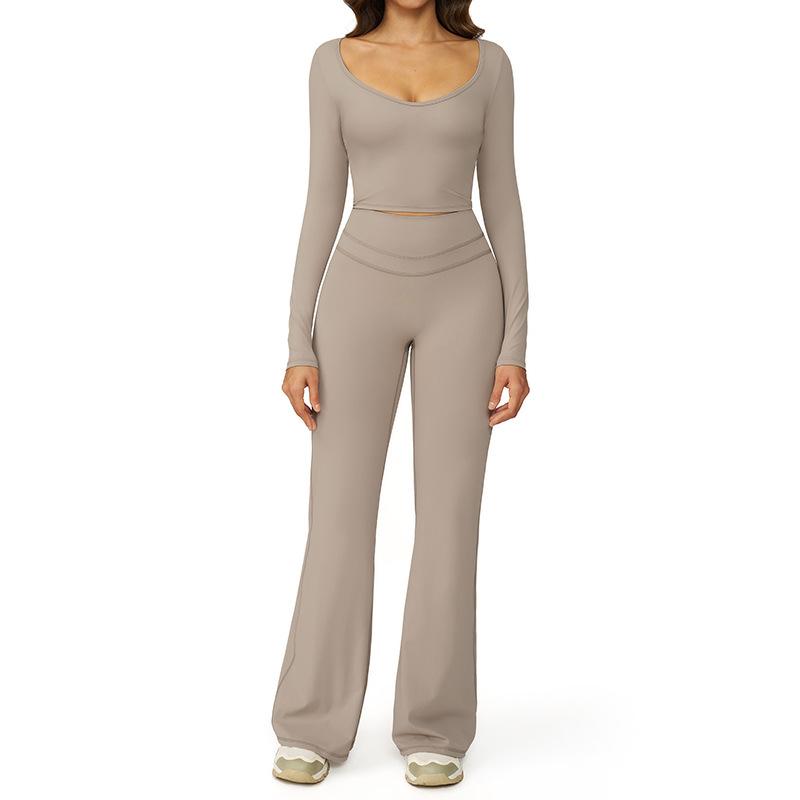 JYL Quick Dry Brushed Yoga Set Hollow Back High Waist Outfit