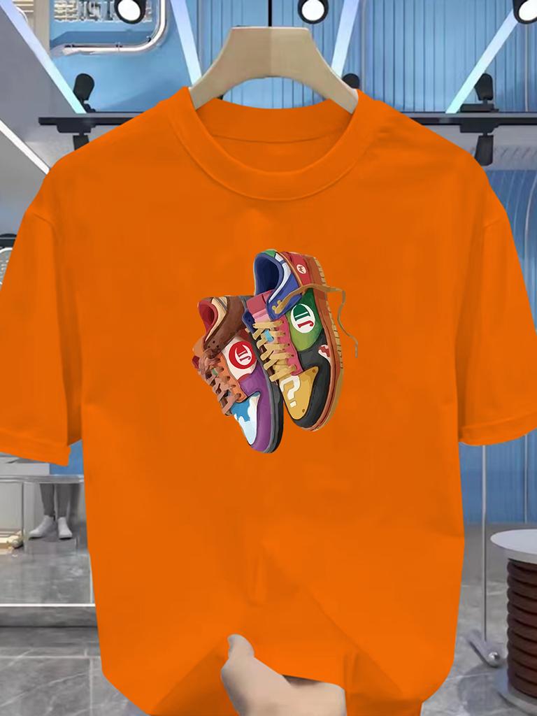 Men's Summer Cotton T-shirt - Fashion Brand - Tight Sportswear Style - Teenage Trendy Style - Printed Shoes - Short-sleeved Top