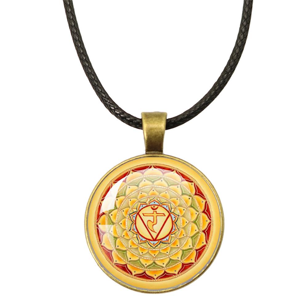 New Necklace Mandala Art Picture Rope Chain Glass Pendant Necklaces Sacred Geometry Yoga Om Fashion Jewelry Gift