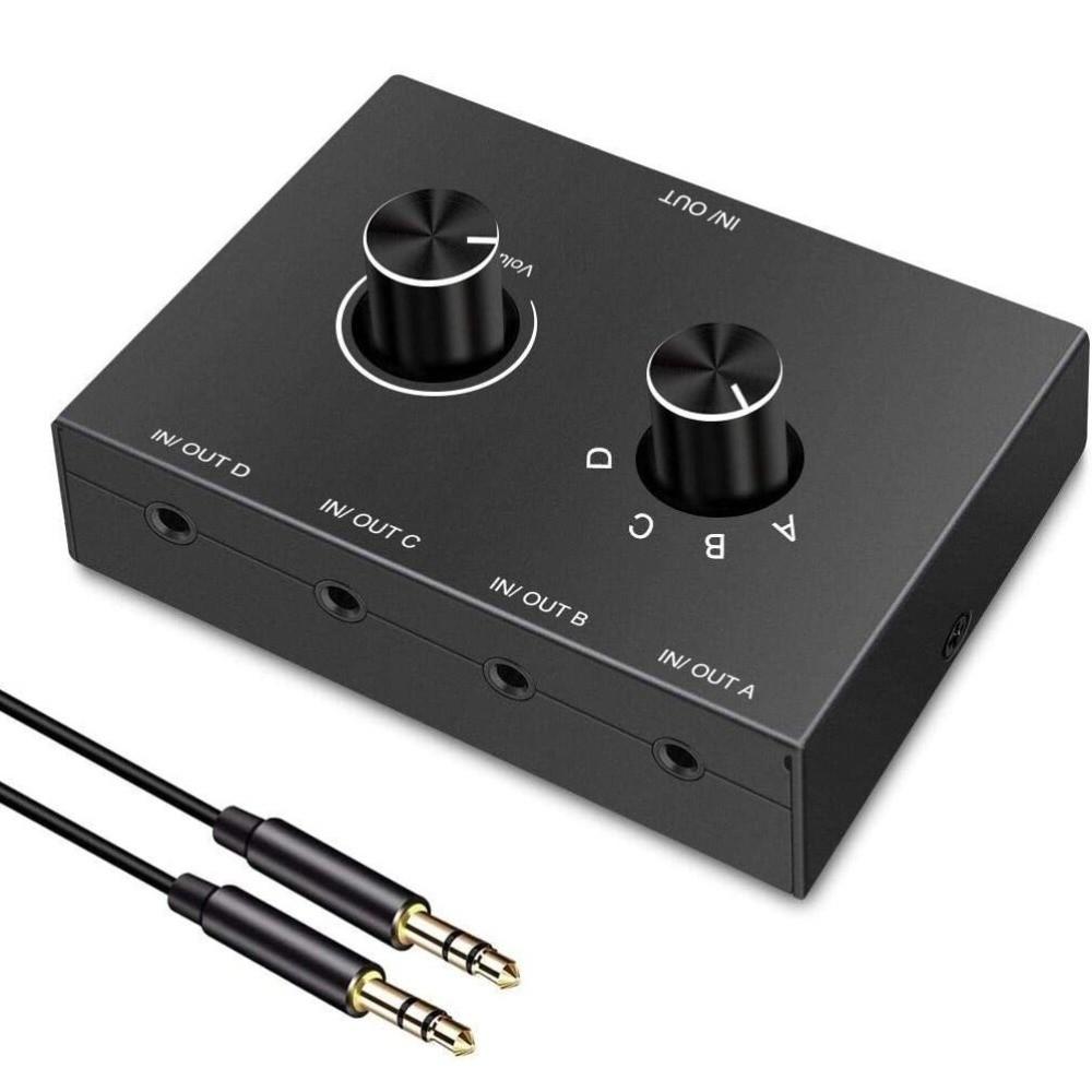 4 Way/2 Way Stereo Audio Switcher 2x1/1x2 4x1/1x4 with Mute Button Mini Headphone Switcher 3.5mm Portable