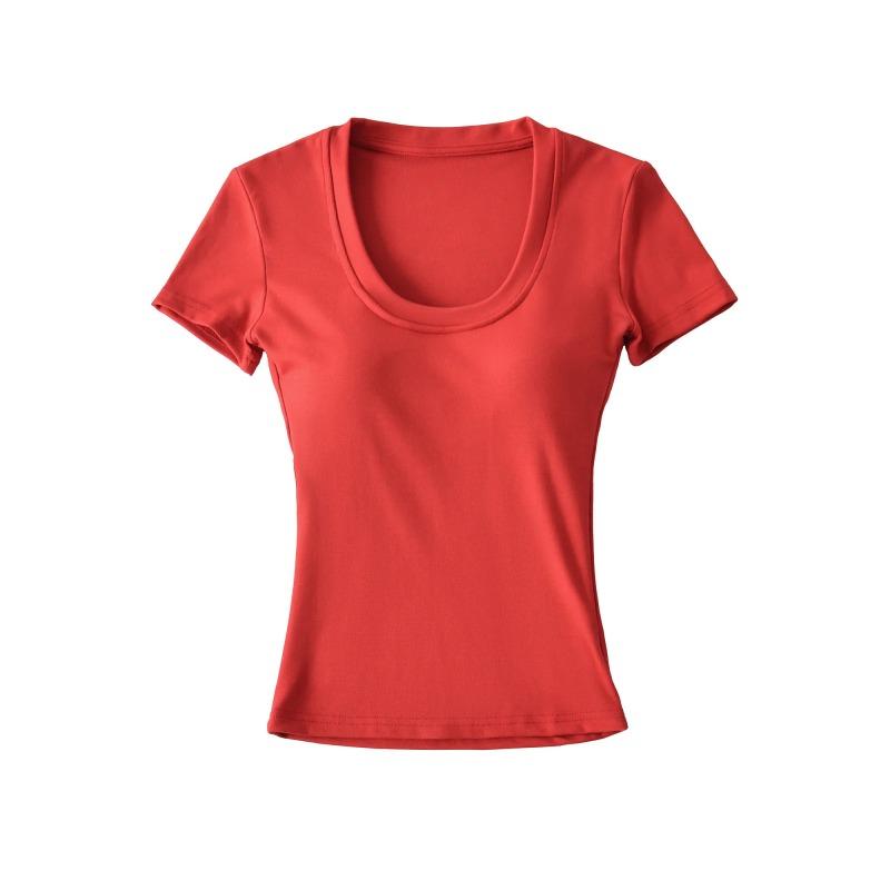 Spice girl u-neck short-sleeved t-shirt women's short with chest pad summer waist tight sexy t-shirt high waist bottoming shirt top