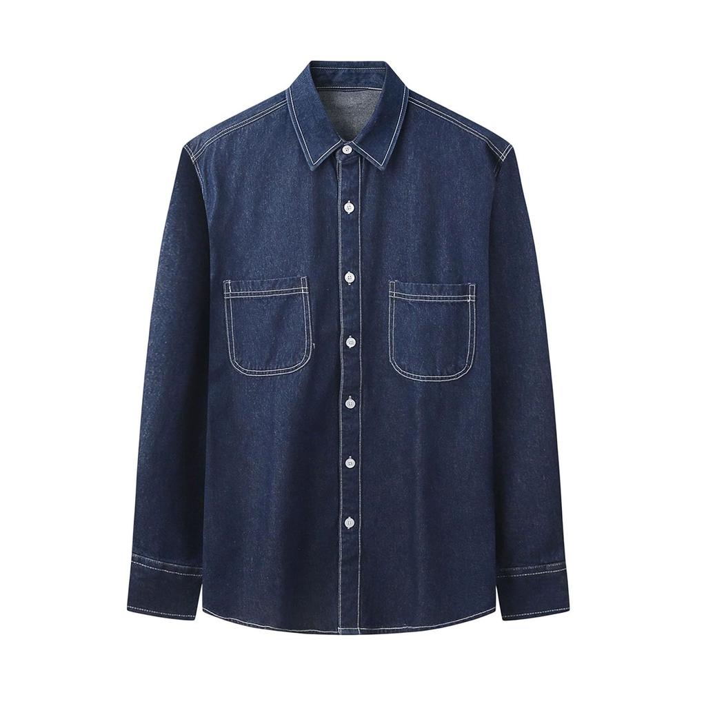 Men's Slim Fit Denim Long Sleeve Cardigan Shirt, Casual Japanese Jacket for Spring and Fall