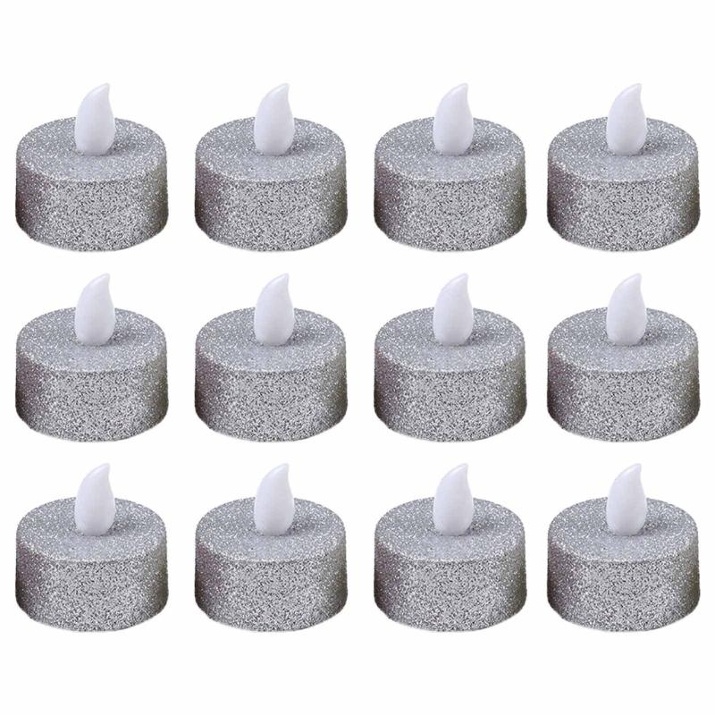 12 stk LED Telys Batteridrevet Telys Glitter Flammeløst Lys Bryllupslys til Jul Bursdagsfest Hjem