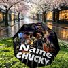 Custom Name Personalized Bride of Chucky Print Umbrella, Auto Open Close, 8‑Rib Sturdy Frame, Commute Camping Hiking Use, Birthday Gift