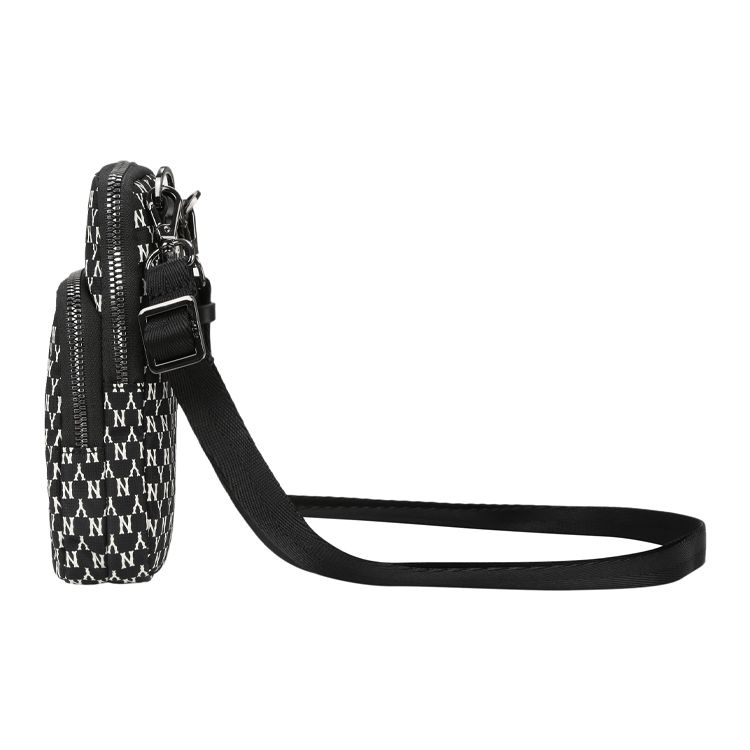 MLB Monogram Vintage Floral Print NY Yankees Nylon Phone Bag Unisex Shoulder Bag Black 32BGDK011-50L