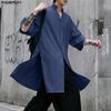 INCERUN Summer Men Stand V Neck Short Sleeve Splits Casual Long Shirts