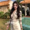 Top Contrasting Striped Lo Neck Knitted Sweater Women's College Style Slim Slim Long Sleeve Top