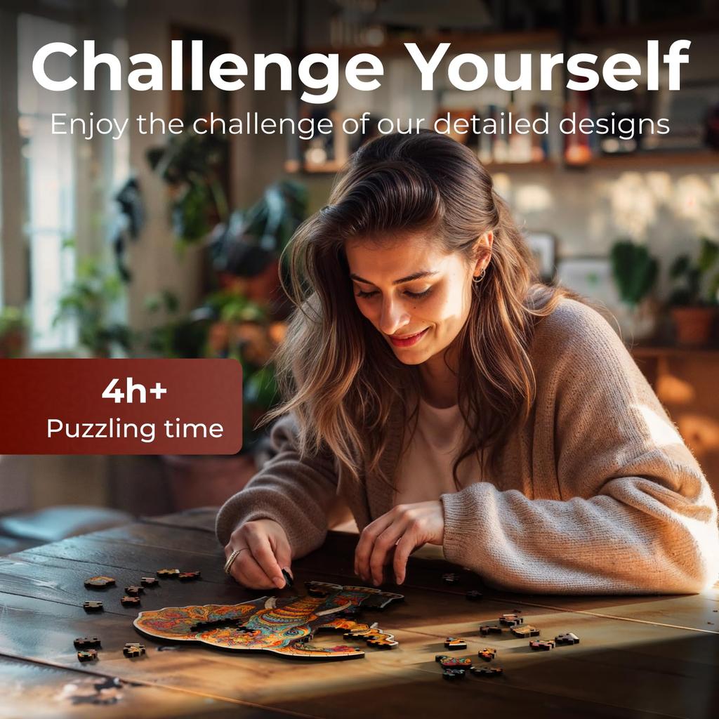 CRAFTHUB Holzpuzzles – Lebendiges Elefantenpuzzle – Holzpuzzles für Erwachsene & Kinder – Einzigartig geformtes Holz, Familienspiel, Erwachsenengeburtstag,