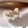 French Retro Pearl Plaid Earrings: Luxury Korean Studs for Women