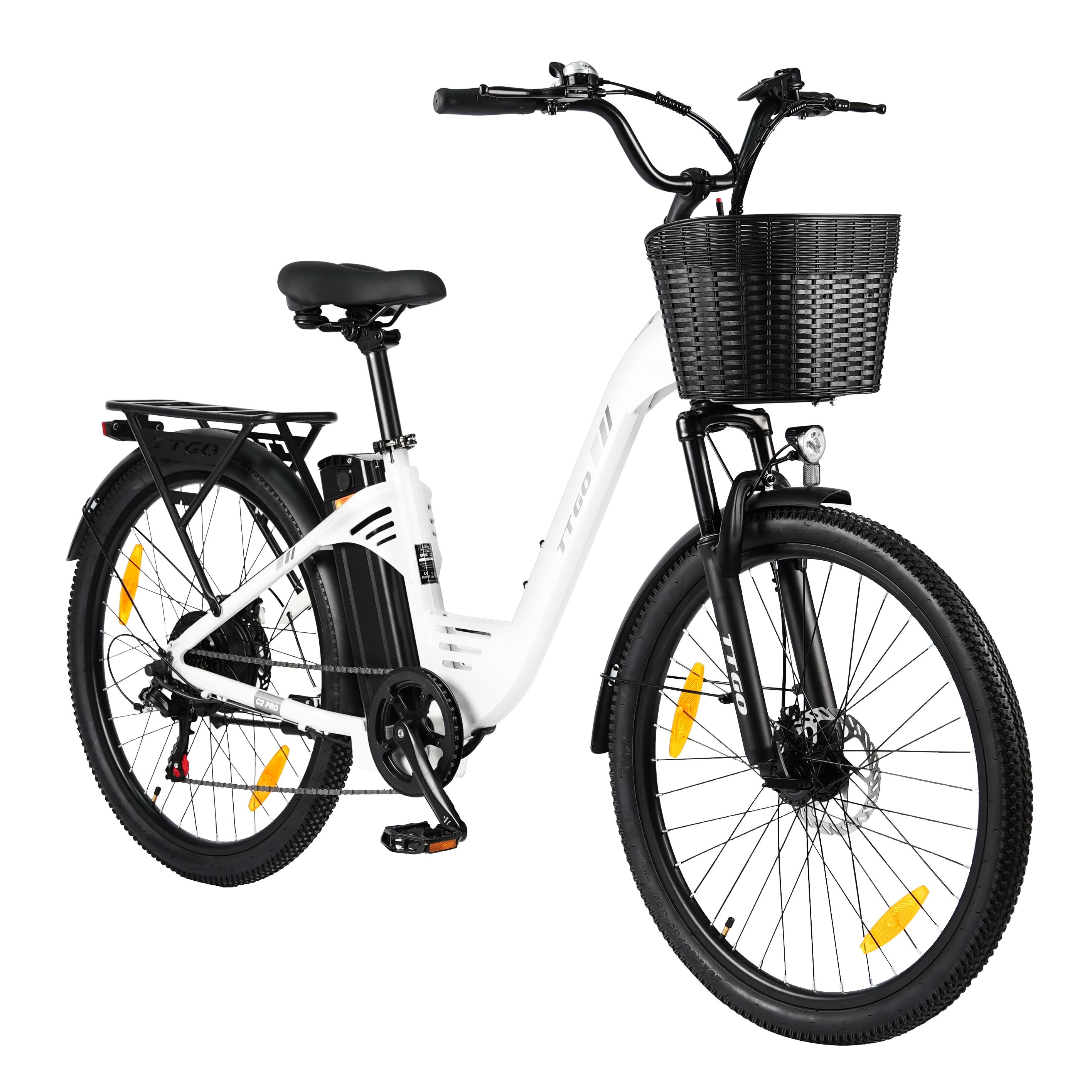 TTGO C2Pro Elektrische Fiets 36V 250W Motor 648Wh Batterij 120 km Bereik wit