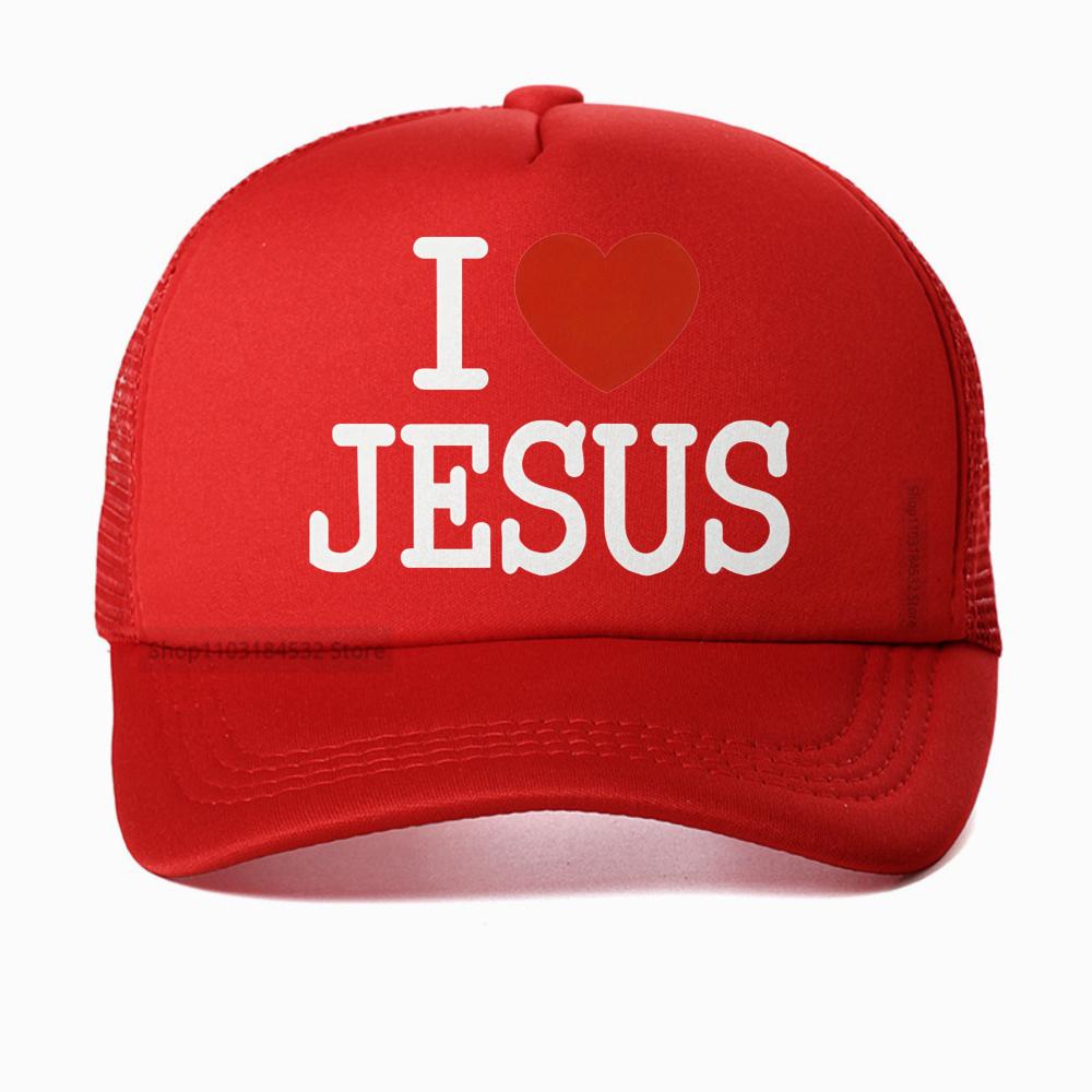 I Love Jesus Print Mesh Breathable Baseball Cap Unisex Summer Trucker Sun Cowboy Dad Hat Adjustable