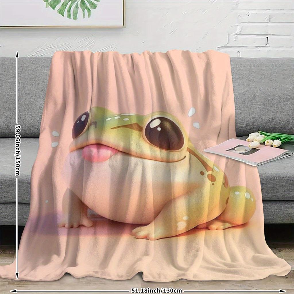 Cute cartoon frog design Flannel printed blanket suitable for all seasons suitable for living room office sofa and travel