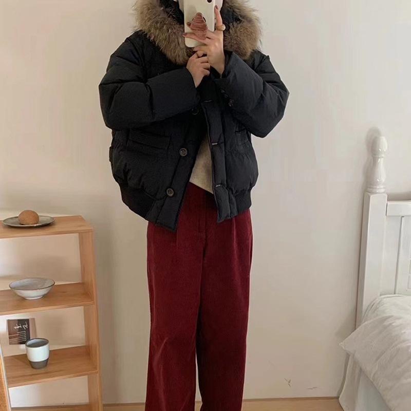 

Cold-resistant explosive tooling down jacket women s short 2025 winter thickened white duck down small raccoon big fur jacket M