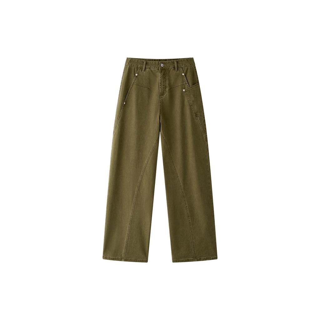 Louvre Spring Retro Low-Waist Loose-Fit Slim Green Women's Overalls