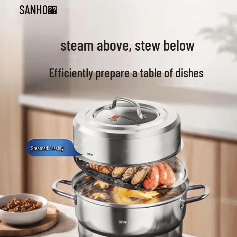 Sanhe GZ28E5 3-Layer 304 Stainless Steel Steamer & Soup Pot