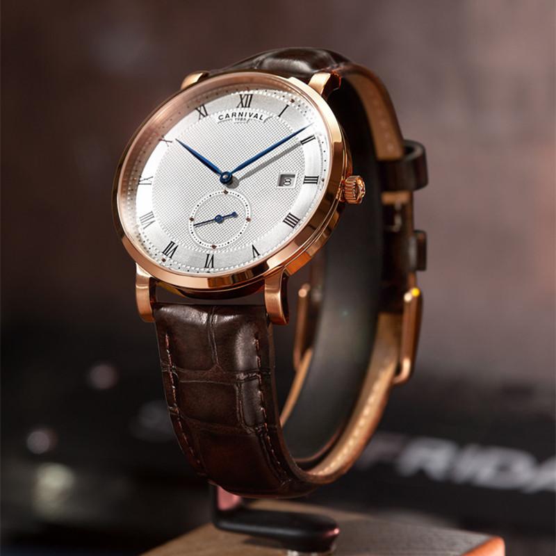 Carnival Brand Luxury Watches for Men Fashion Waterproof Rose Gold Silver Calendar Automatic Mechanical Wristwatch Montre Homme