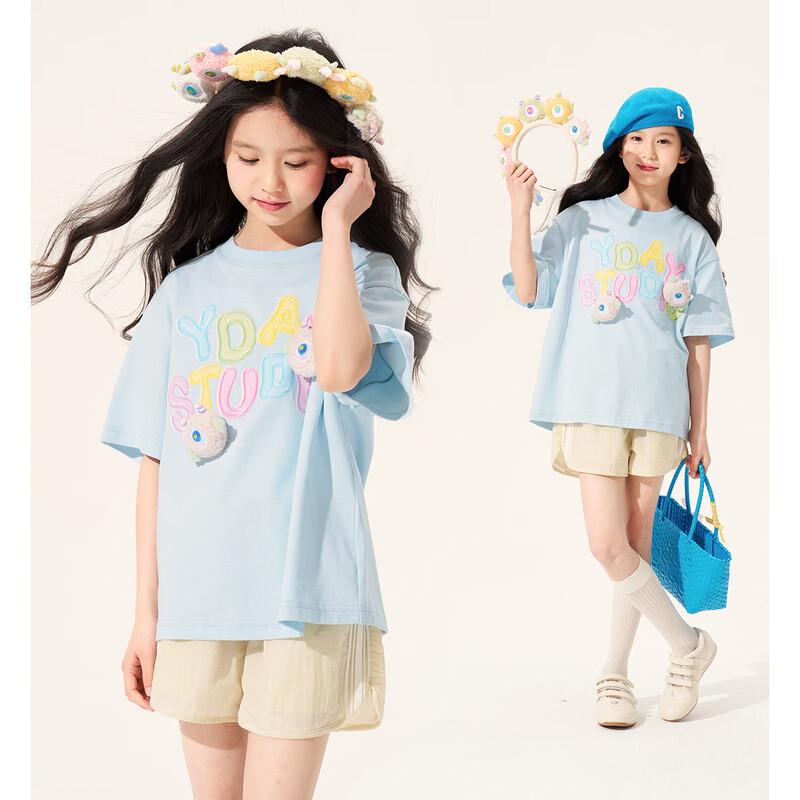 Girl's 100% Cotton Short Sleeve Jelly Letter Print T-Shirt