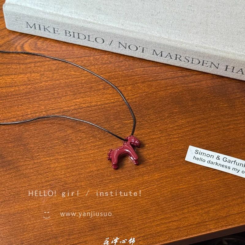 2025 Retro Red Drip Glaze Pony Pendant Necklace: Elegant Women's Long Sweater Chain Accessory