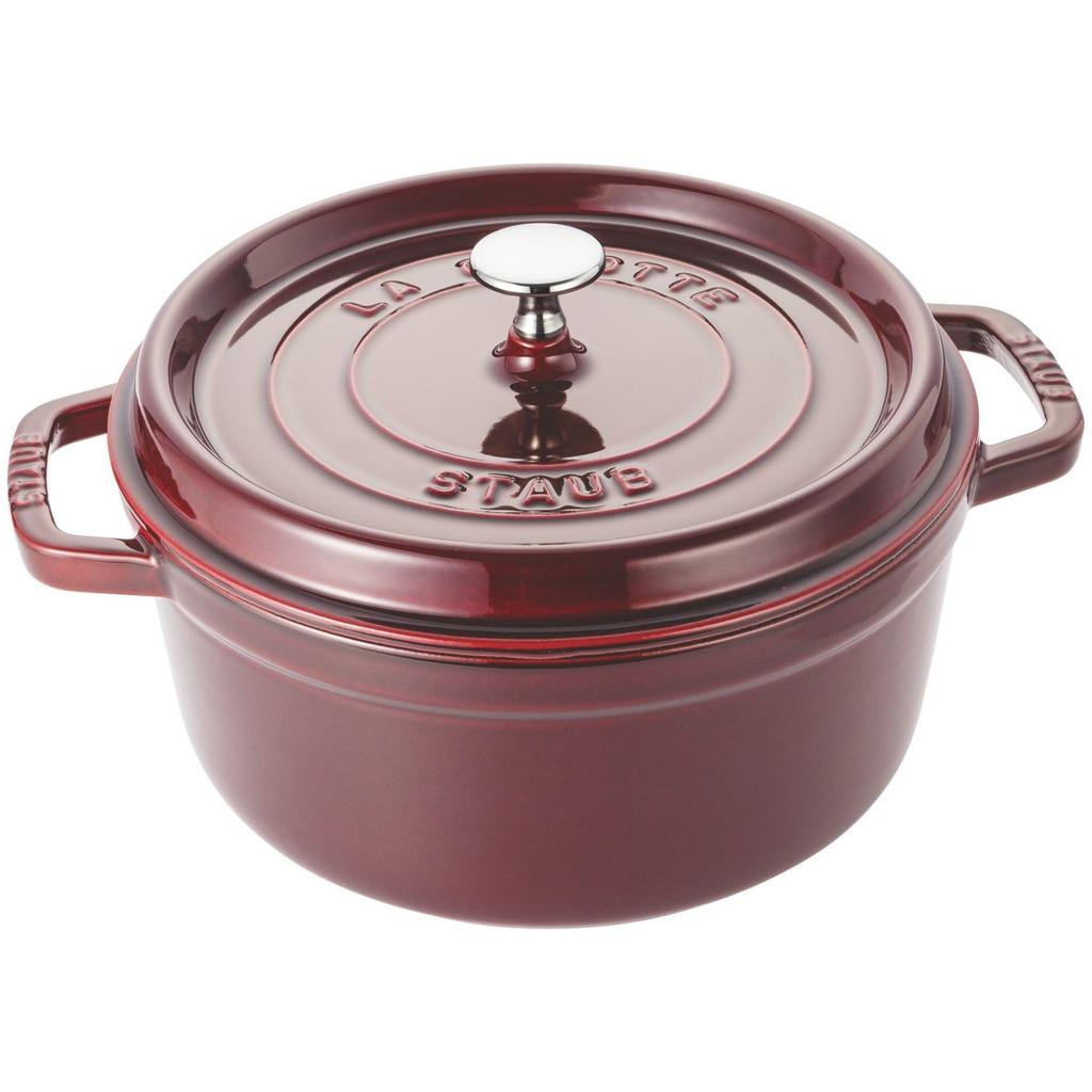Staub Cocotte Round Grenadine Red Large Cast Iron Enamel Pot IH Compatible Japanese La Cocotte Round "Pico 24cm" Two-handed [Official Product]