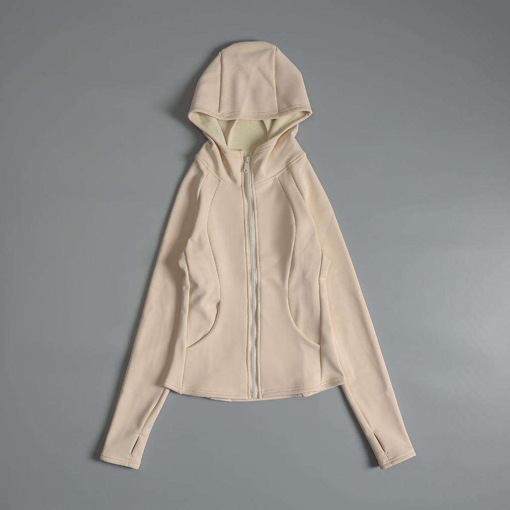 Autumn Winter Slim Fit Warm Fleece Jacket Women High Neck Hoodie Sports Jacket Yoga Top Running Gym Wear Casual Activewear Clothes