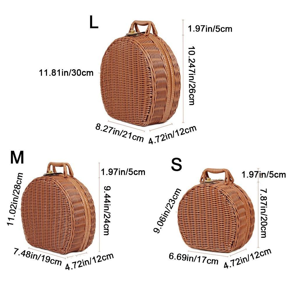 Handmade Rattan Woven Luggage Box Round Picnic Basket Vintage Wicker Suitcase  for Home