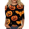 Women’s Casual Halloween Print Crew Neck Three Quarter Sleeve Floral Pattern T Shirt Top for Daily Wear Holiday Party