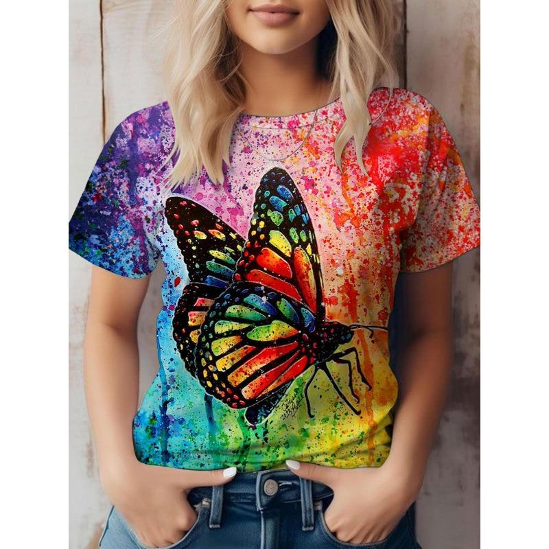 Women's 3D Prints butterfly T-Shirts Short Sleeve Tee Tops 3D Prints O-Neck T- Shirt Summer Casual Women's Clothing Apparel