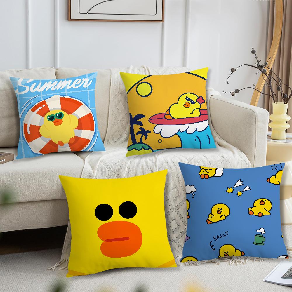 Cute Cartoon Art Duck L-line F-friends S-Sally Cushion Cover Soft Pillow Case for Sofa Living Room Home Decor Protective Covers