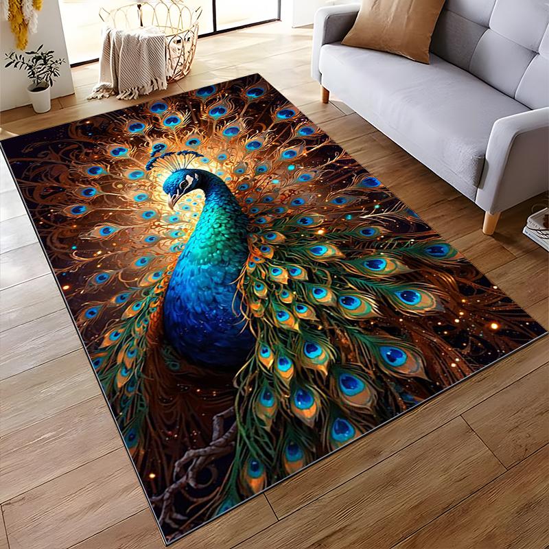 Majestic Peacock Illustration with Vibrant Colors Non-slip rug suitable for living room and bedroom sofas sofas