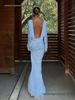 Elegant European & American Women's Backless Long Sleeve Evening Gown - Autumn/Winter Collection