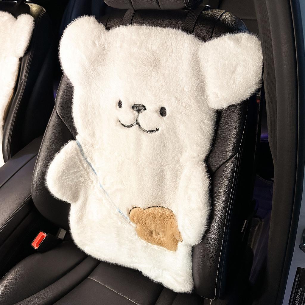Car Seat Cushion with Winter Plush Thick Cushion Cartoon Cute Bear Car Seat Pillow Lumbar Support Pillow Interior Accessories