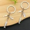 Creative Antique Silver Cat Eating Fish Keychain Pendant Ornament Gift