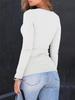 Crop Top da Donna a Maniche Lunghe a Coste con Scollo Quadrato - Stile Autunnale