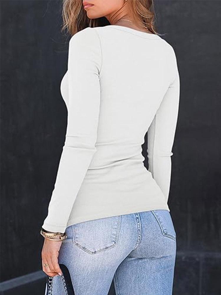 Crop Top da Donna a Maniche Lunghe a Coste con Scollo Quadrato - Stile Autunnale