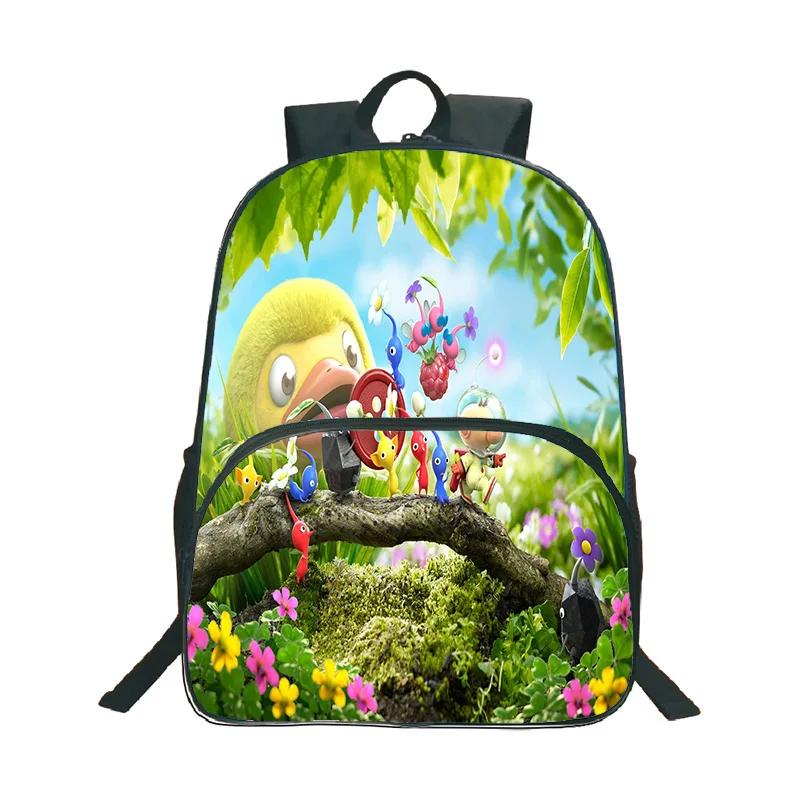 Pikmin 3D Cartoon Print Backpack Boy Girl Fashion Casual Pattern Schoolbag 16inch Fun Waterproof Knapsack DIY Custom Backpacks