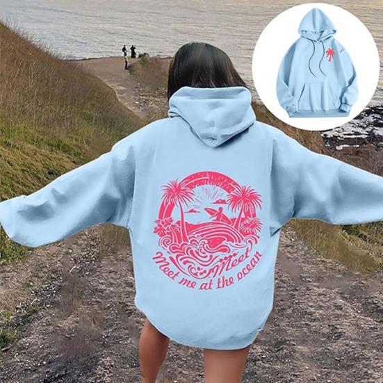Women Fall Spring Hoodie Everything Comes in Waves Pink Graphic