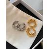 Fashion Retro Gold Silver Cable Stitch Simple Bracelet Earrings Circle Female Accessible Luxury Fancy Ear Clip Earrings Earrings Female Autumn