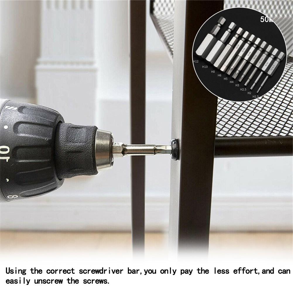 10PCS Magnetic Hexagon Screwdriver Bit   Steel 1/4 Inch Metric 50mm H1.5-12
