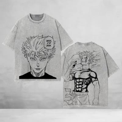 Hot Anime Jujutsu Kaisen Gojo Satoru Clothing Men Women Casual Tshirts Washed Cotton Tee Retro Loose T-shirt Harajuku T Shirt