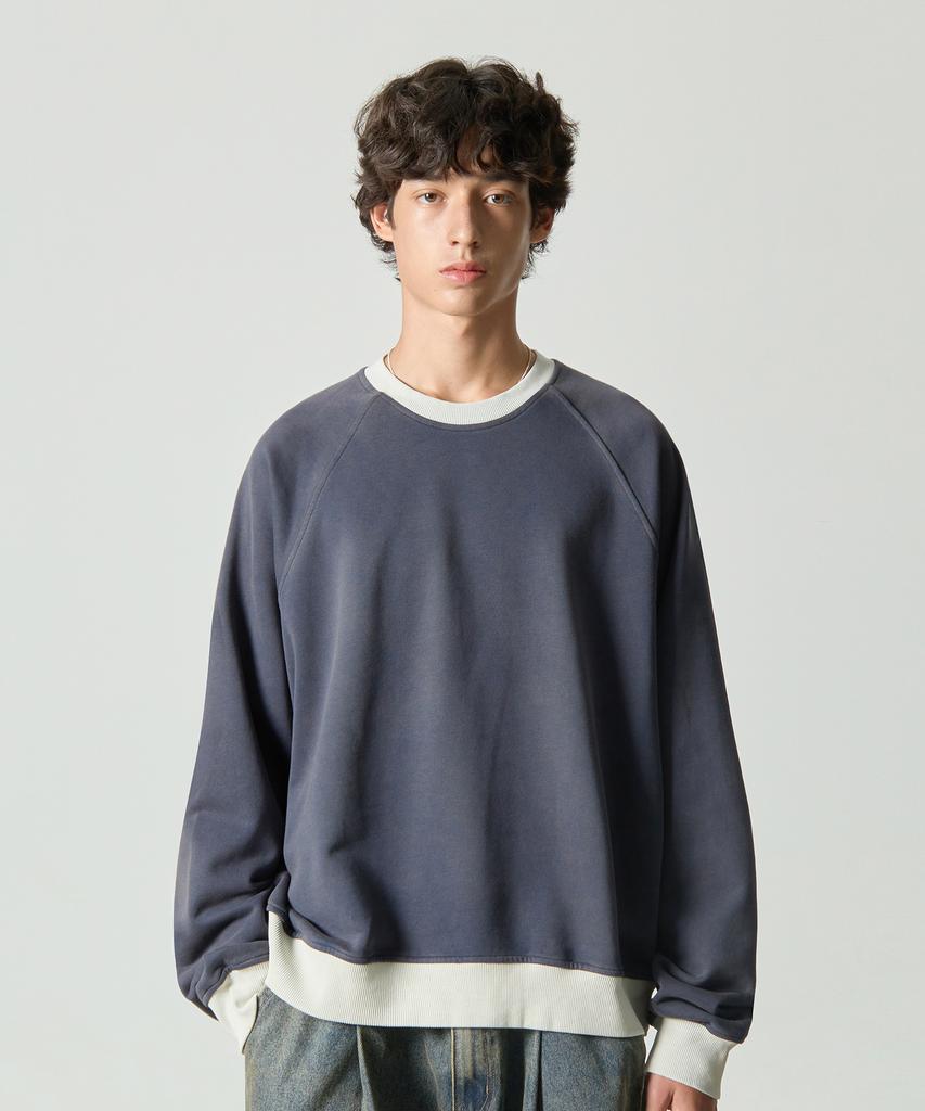 Dimiteulibeullaeg Asi Pigment Color Block Fade Ringer Sweatshirt_Navy