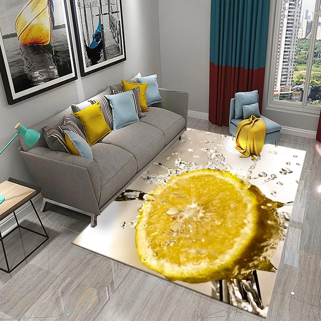 Yellow Lemon Rug Fruit Theme Carpet Pink Background Floor Carpets Bedroom Living Room Rectangle Rugs Decor Door Mat Yoga Mats